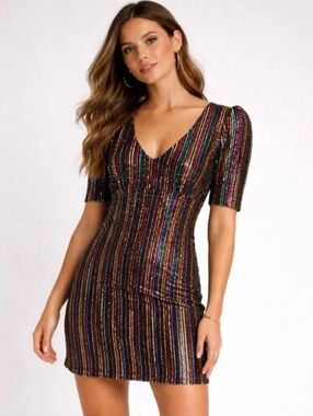 Ali & Jay  Rainbow Sequin Stripe Mini Dress - NWT Size M